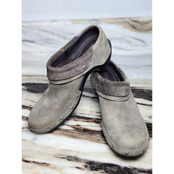 Merrell Shoes - Merrell Drizzle Taupe Grey Leather Studded Clogs Mules Womens 8.5 J56086